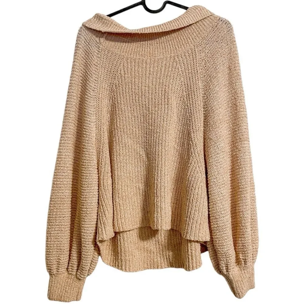 Free People Edessa Cowl Neck Pullover Sweater Tan